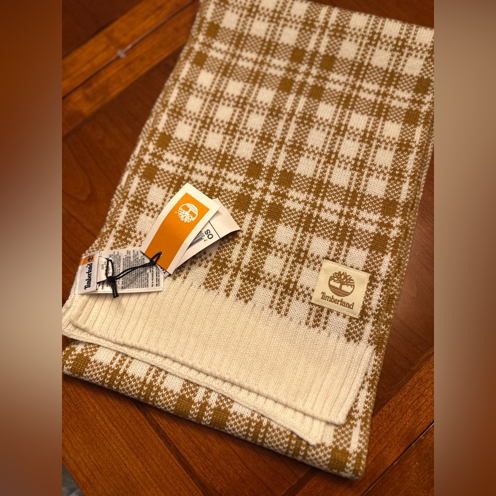 Timberland Cream and Tan Checkered Scarf